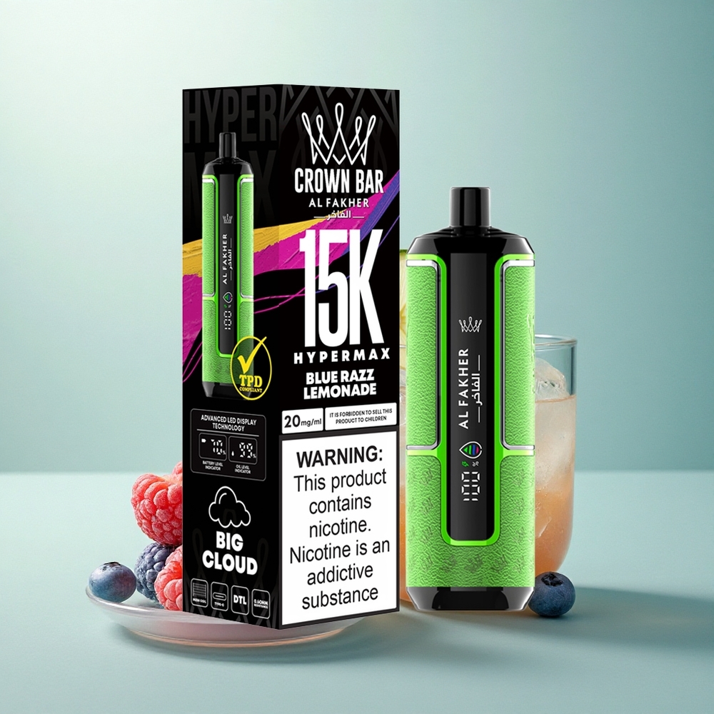 Al Fakher Crown Bar 15K Hypermax Blå Bringebær Lemonade med 600mAh og 6mg nikotin