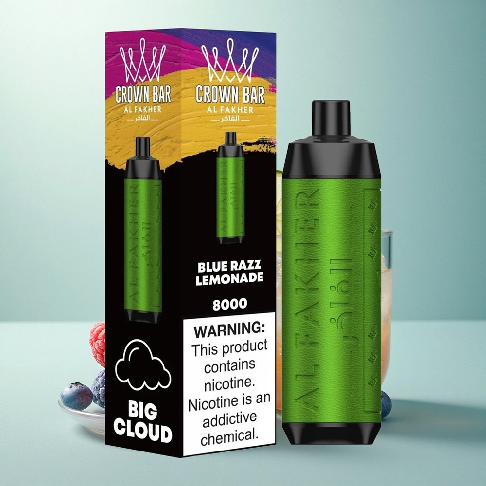 Al Fakher Crown Bar 8000 Crystal Blå Bringebær Sitronade 600mAh 18ml Nikotin